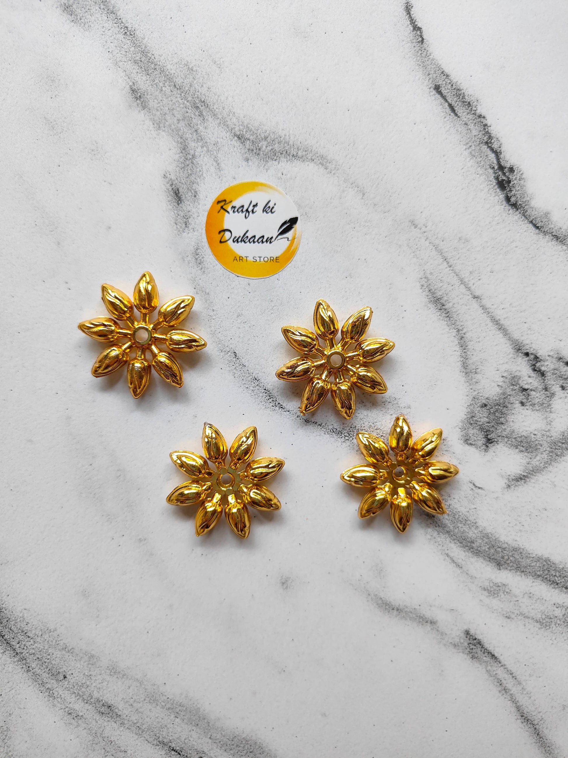 Golden Flower Design Beads Pack of 25 - Kraft ki Dukaan