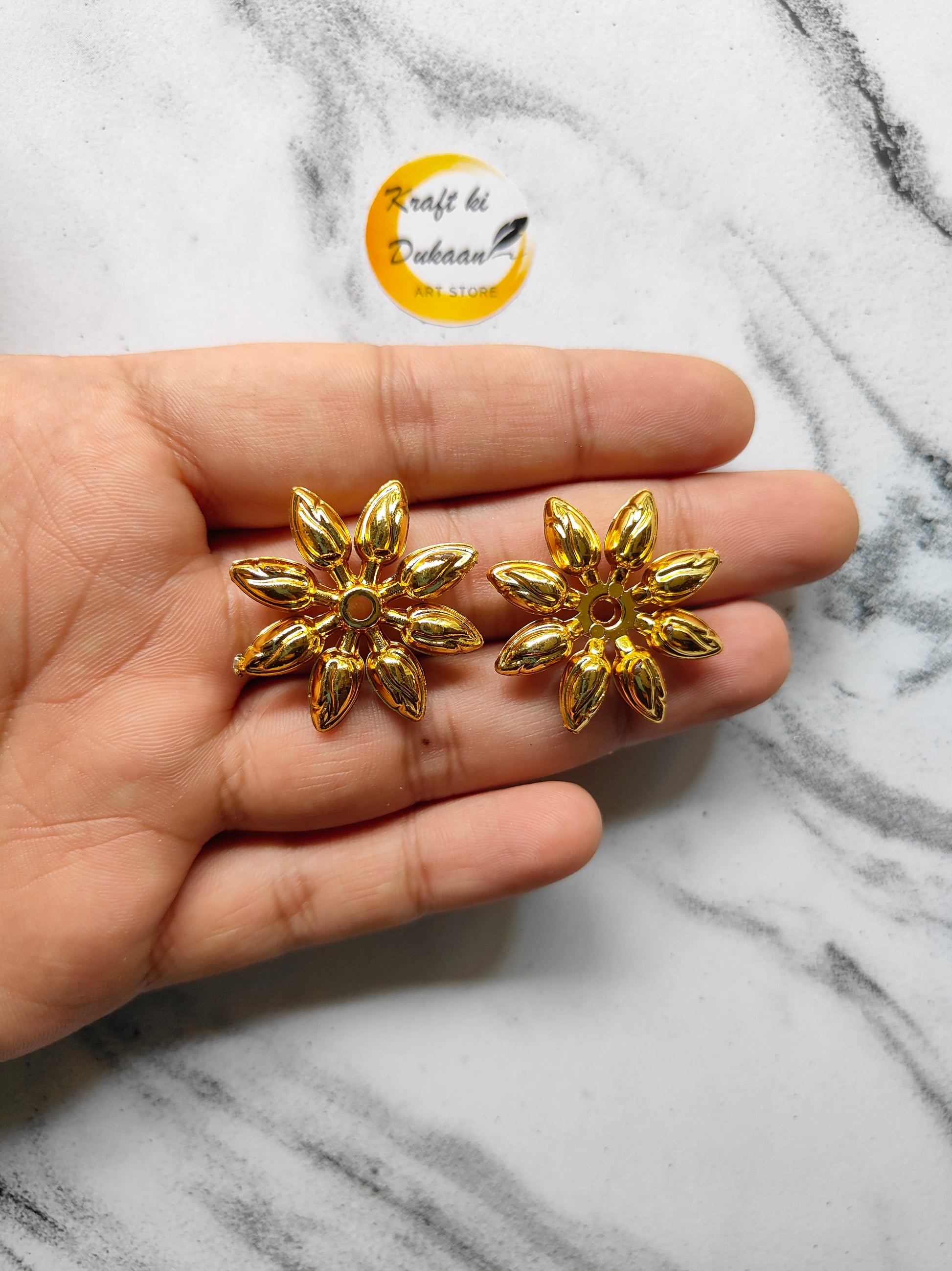 Golden Flower Design Beads Pack of 25 - Kraft ki Dukaan