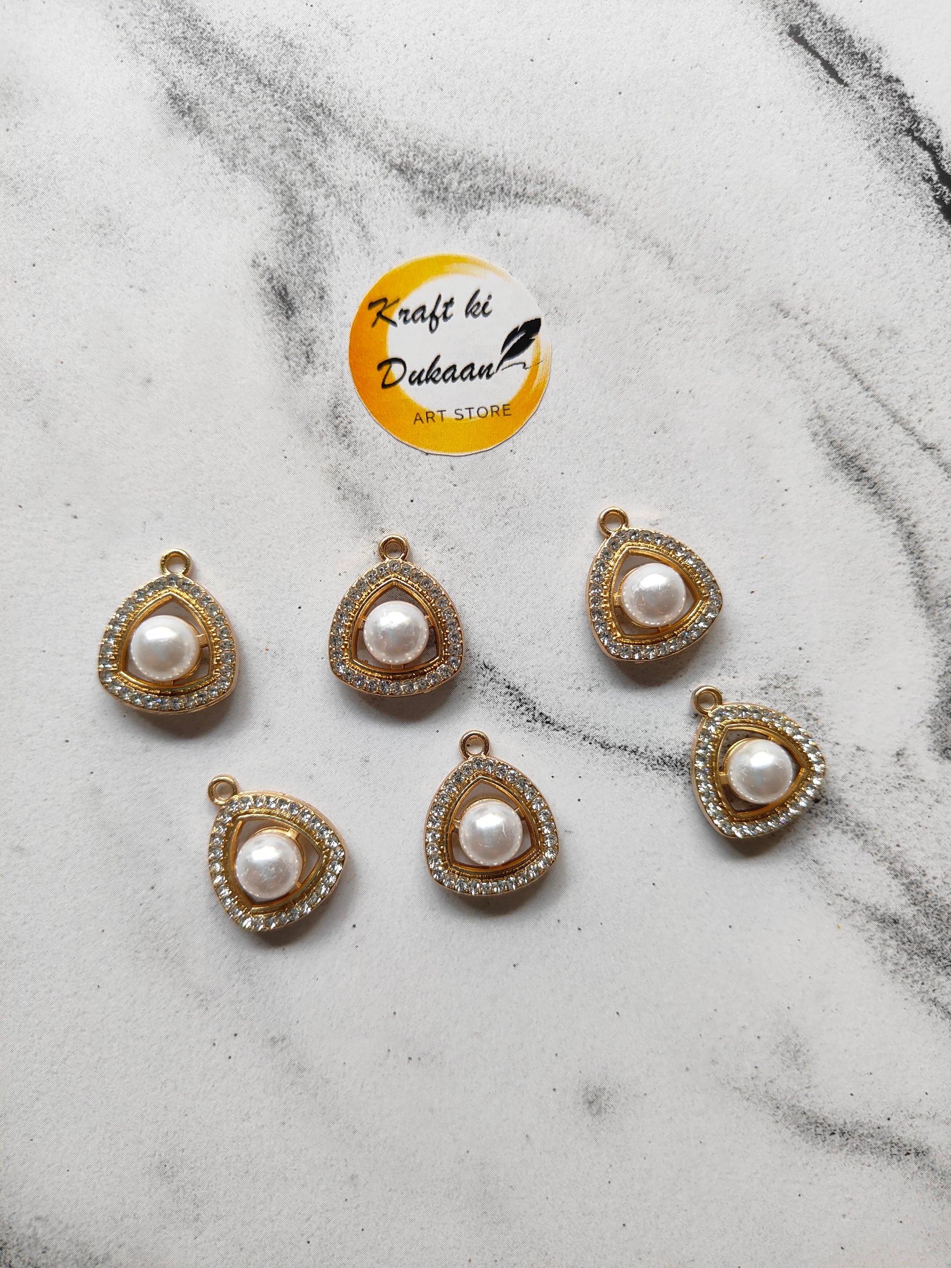 Metal Pearl Diamond Pendant Pack of 10 A2 - Kraft ki Dukaan