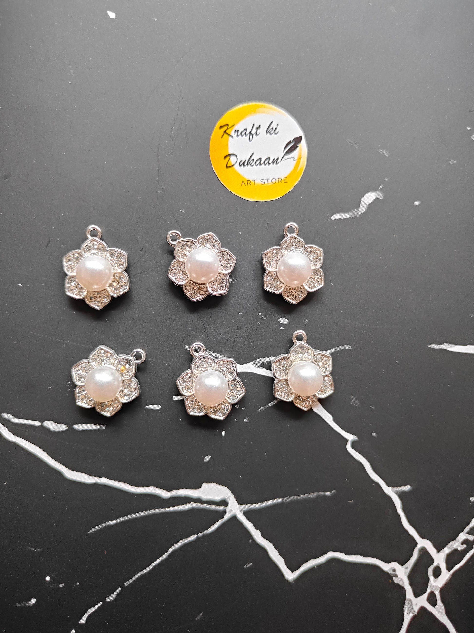Metal Pearl Diamond Pendant Pack of 10 A3 - Kraft ki Dukaan