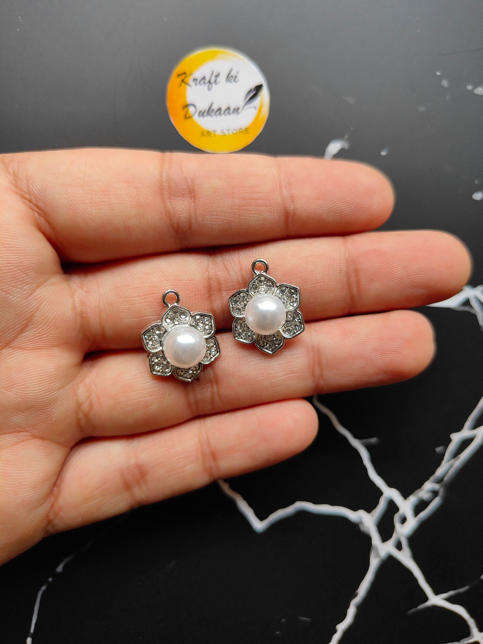 Metal Pearl Diamond Pendant Pack of 10 A3 - Kraft ki Dukaan