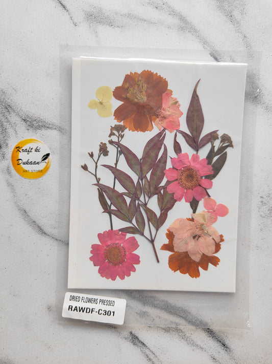 Pack of dried flowers on a marble surface with 'Kraft by Dukas' branding.