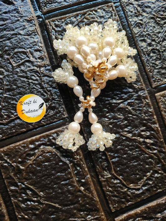Pearl and crystal latkan with gold hook, clustered dangles and bead drops