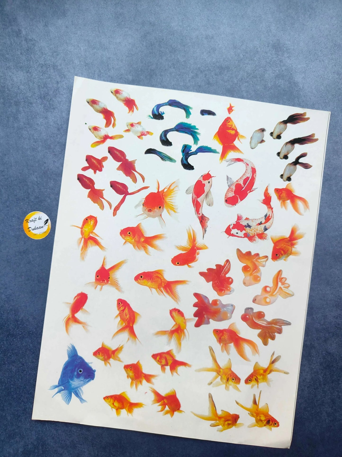 A4 Colour Sticker Sheet with colorful goldfish and aquatic animal decals