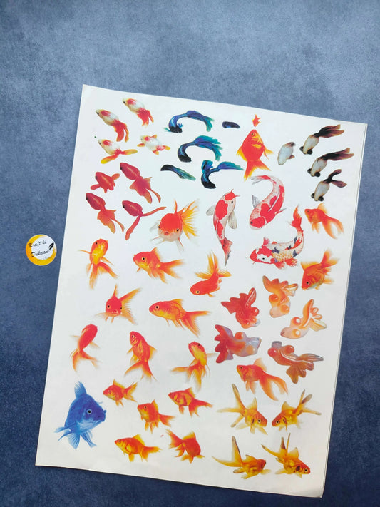 A4 Colour Sticker Sheet with colorful goldfish and aquatic animal decals