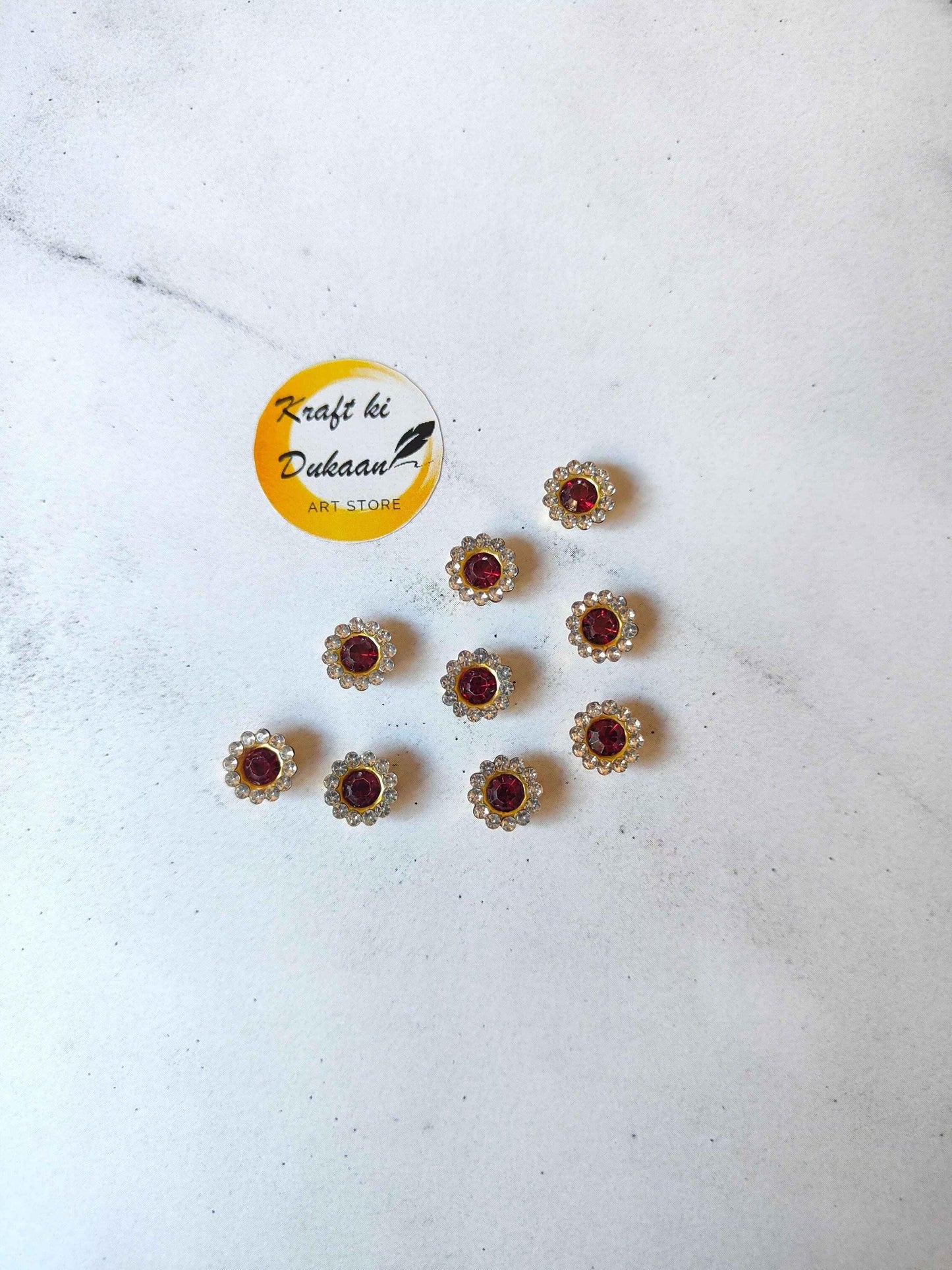 Flower Shape Sew Button Silver Kundan Stone Beads