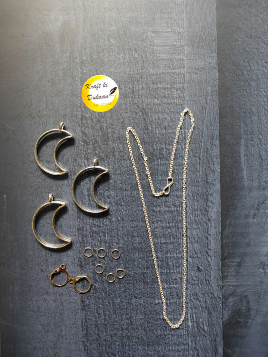 Half Moon Earring Necklace Set: crescent earrings and long chain necklace.