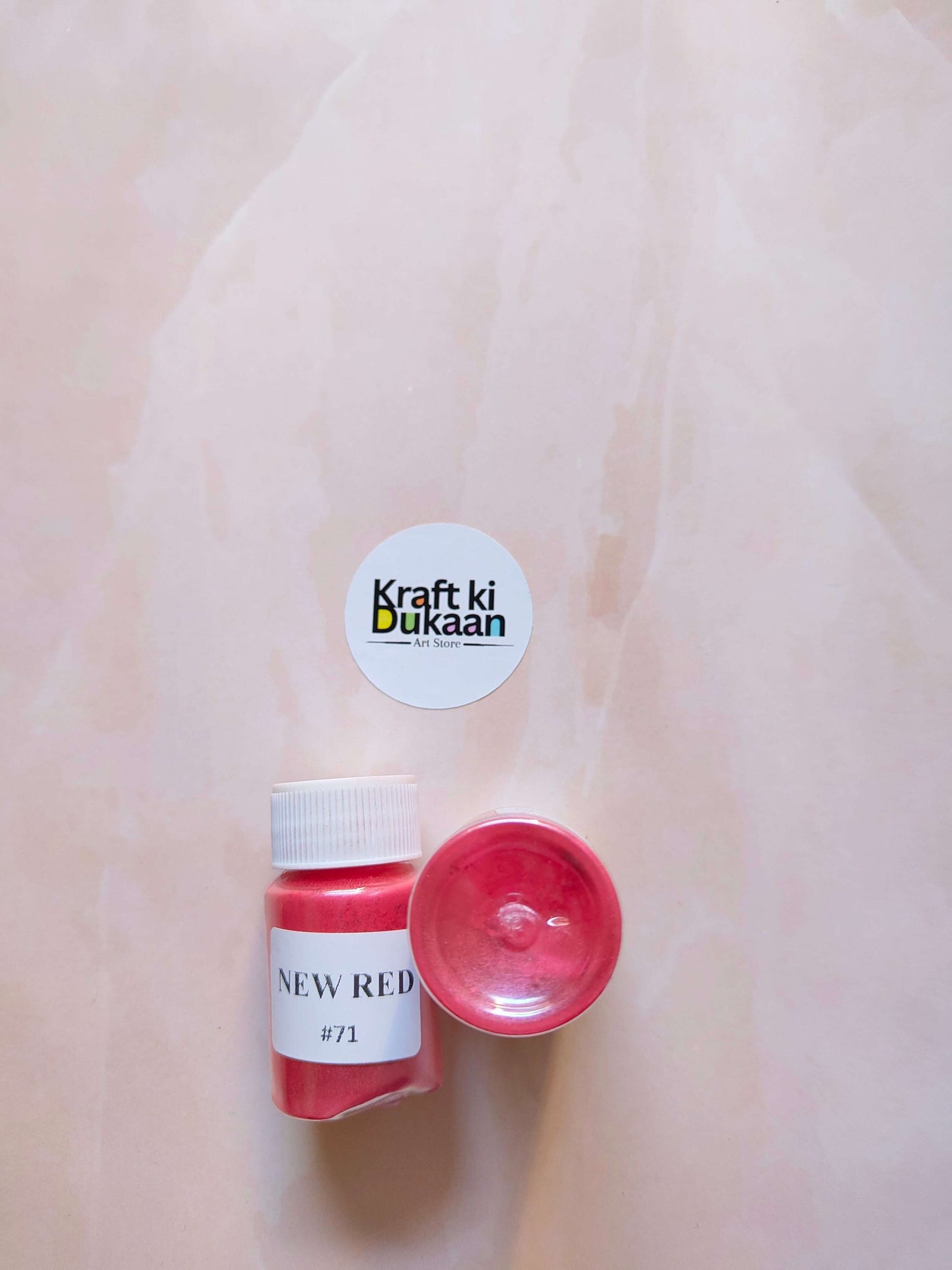 MICA powder jar, new red (#71), with open lid showing colored powder