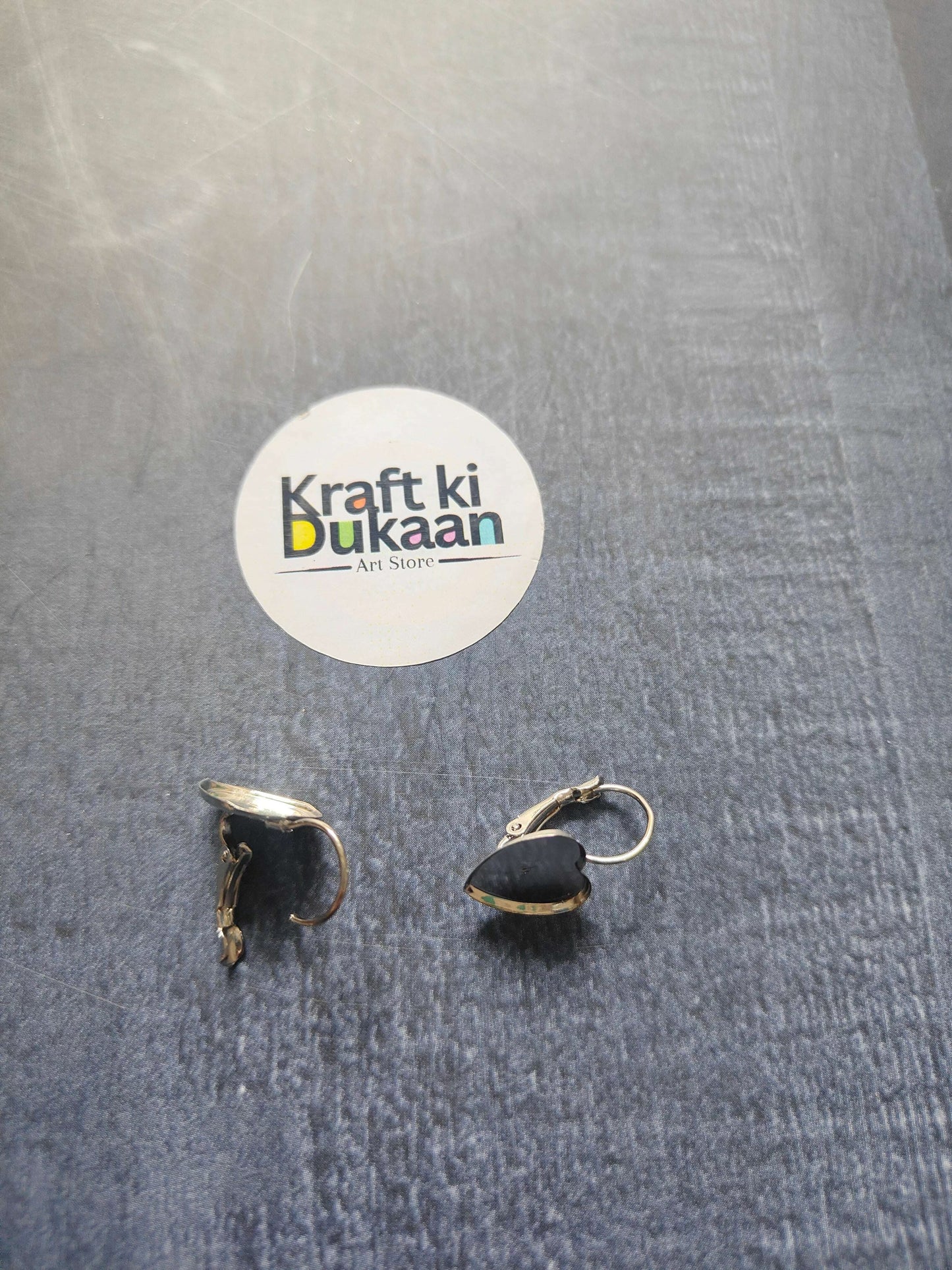 Silver heart earring bases with black heart insert and hinged hoop backs