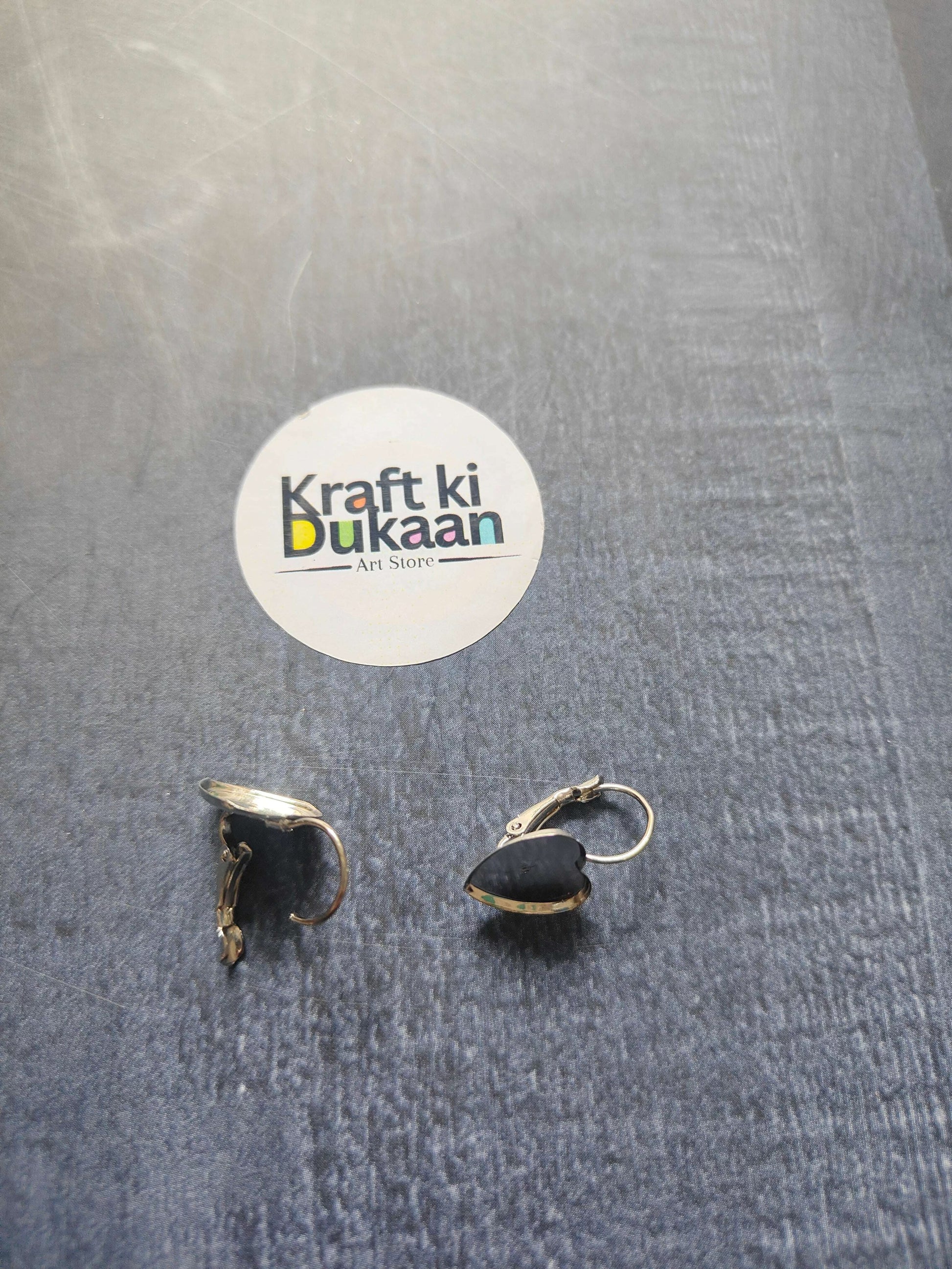 Silver heart earring bases with black heart insert and hinged hoop backs