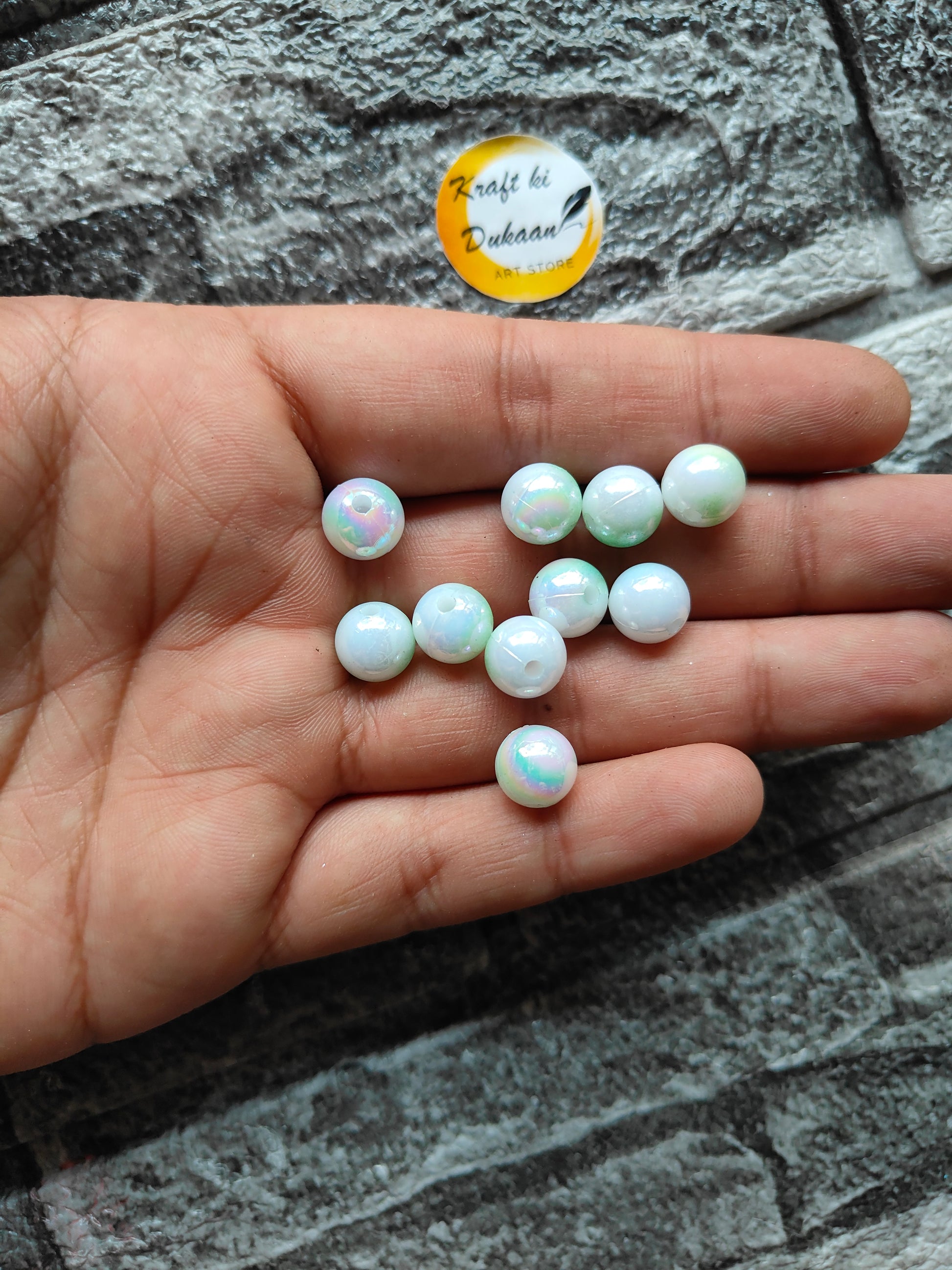 ABS Rainbow Green Beads - Kraft ki Dukaan