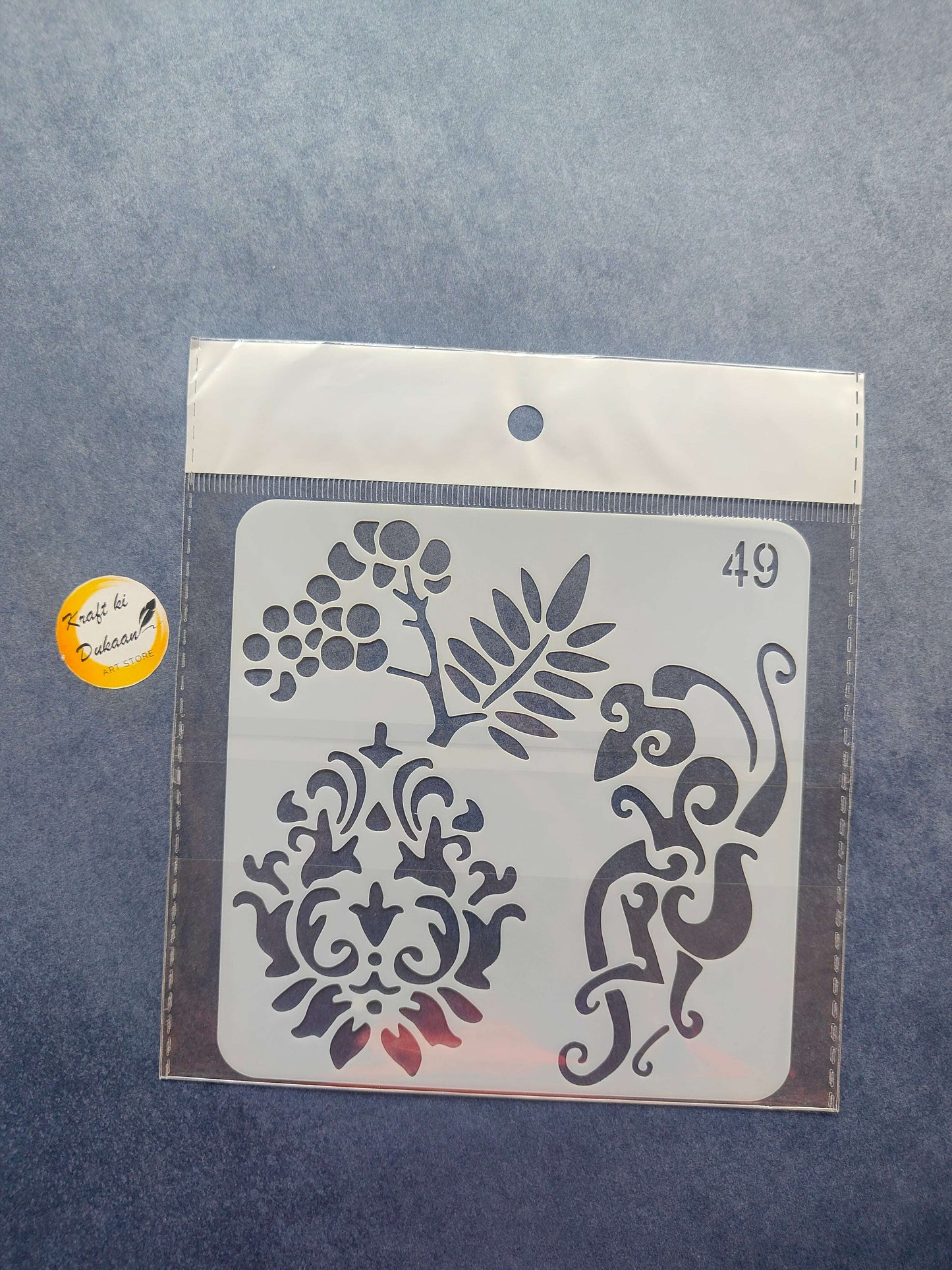 Stencil design S19: floral tree and ornate scrolls, stencil size mark 49
