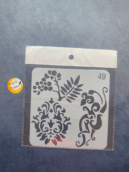 Stencil design S19: floral tree and ornate scrolls, stencil size mark 49