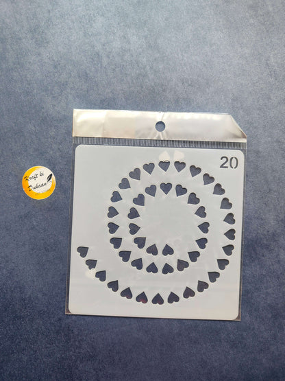 Stencil S20 with heart confetti circle border cutout pattern