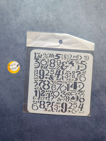 Stencil con patrón de símbolos y números, tipografía decorativa