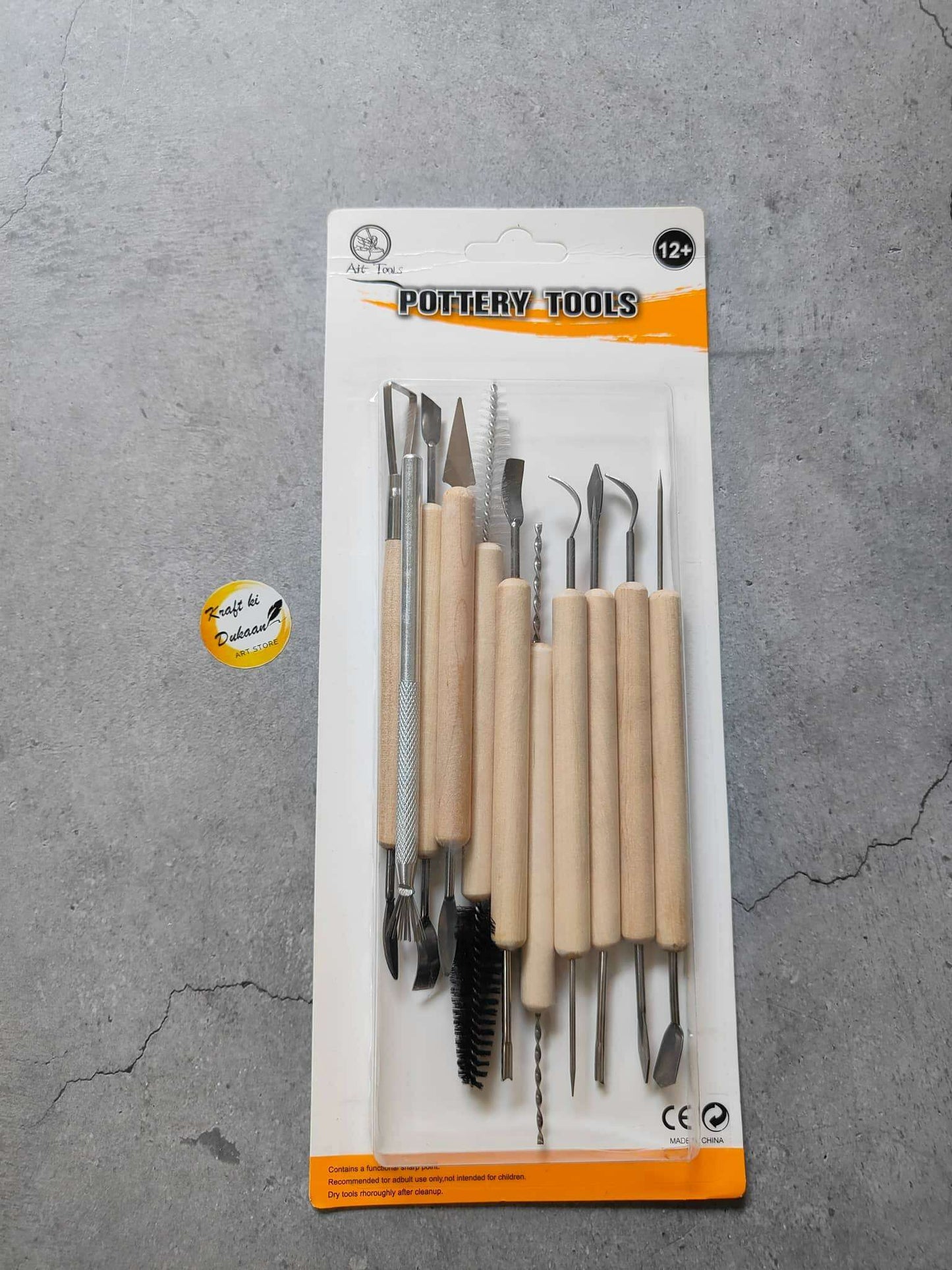 11PC clay sculpting tool set in clear blister, wooden handles and metal tips
