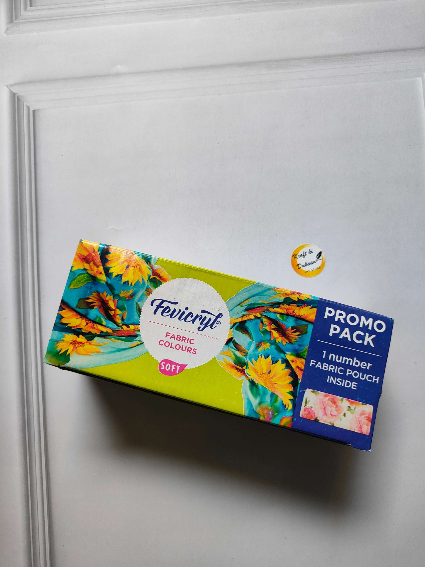 Fevicryl fabric colour promo pack with floral print and 1 fabric pouch inside
