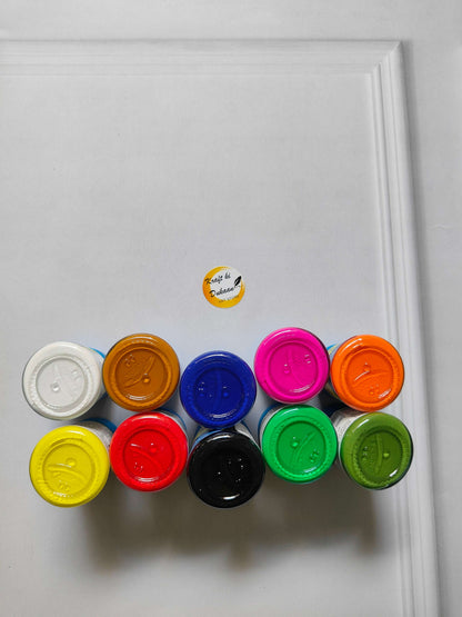 Fabric colours kit: 10 paint caps in white, yellow, orange, pink, green, blue, black