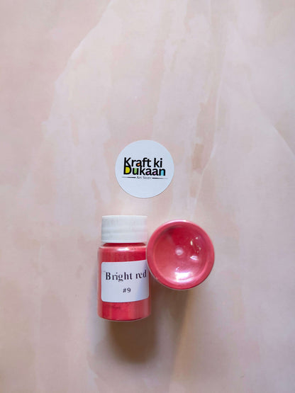 MICA powder jar, bright red (#9), with open lid showing colored powder