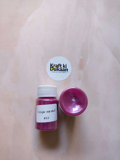 Crape myrtel mica powder bottle, #32, metallic fuchsia-purple liquid.