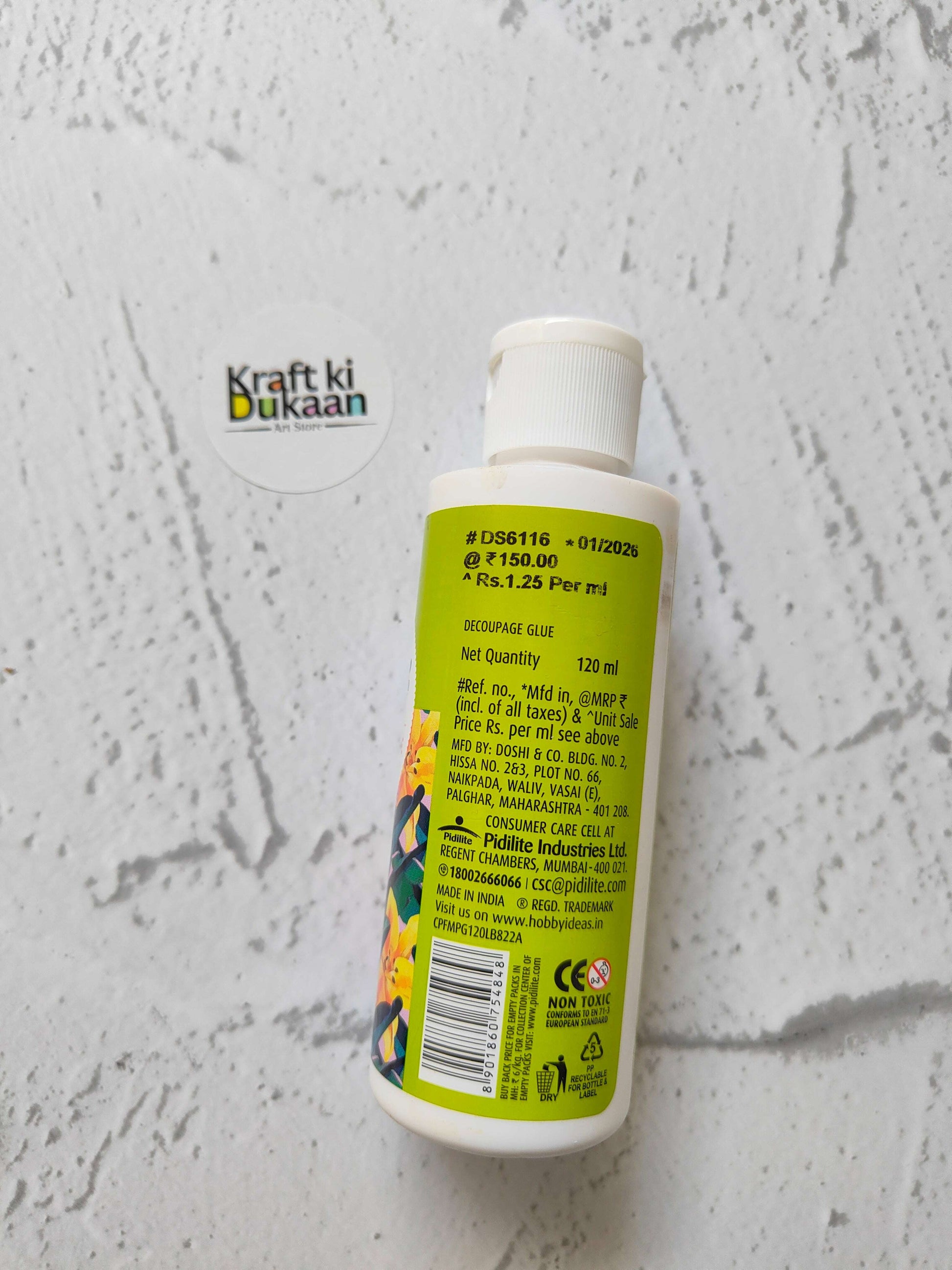 Fevicryl Modge Podge Gloss 120ML back label with barcode