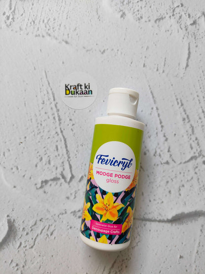 Fevicryl Modge Podge Gloss 120ML bottle with floral label