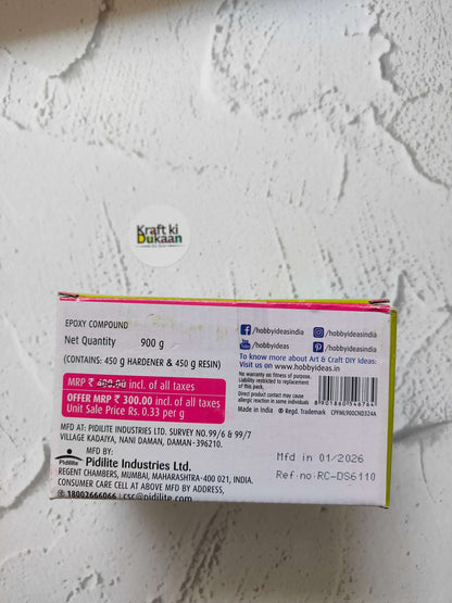 Epoxy compound 900 g pack back with quantity and manufacturing details text.