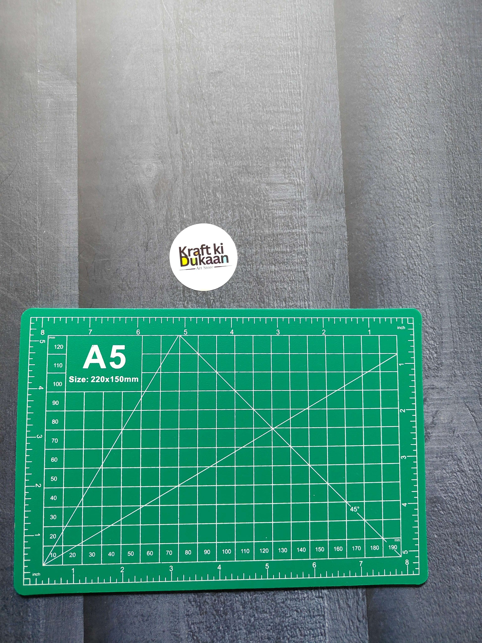 Cutting Mat A5, 220×150mm green grid with angle and line markings