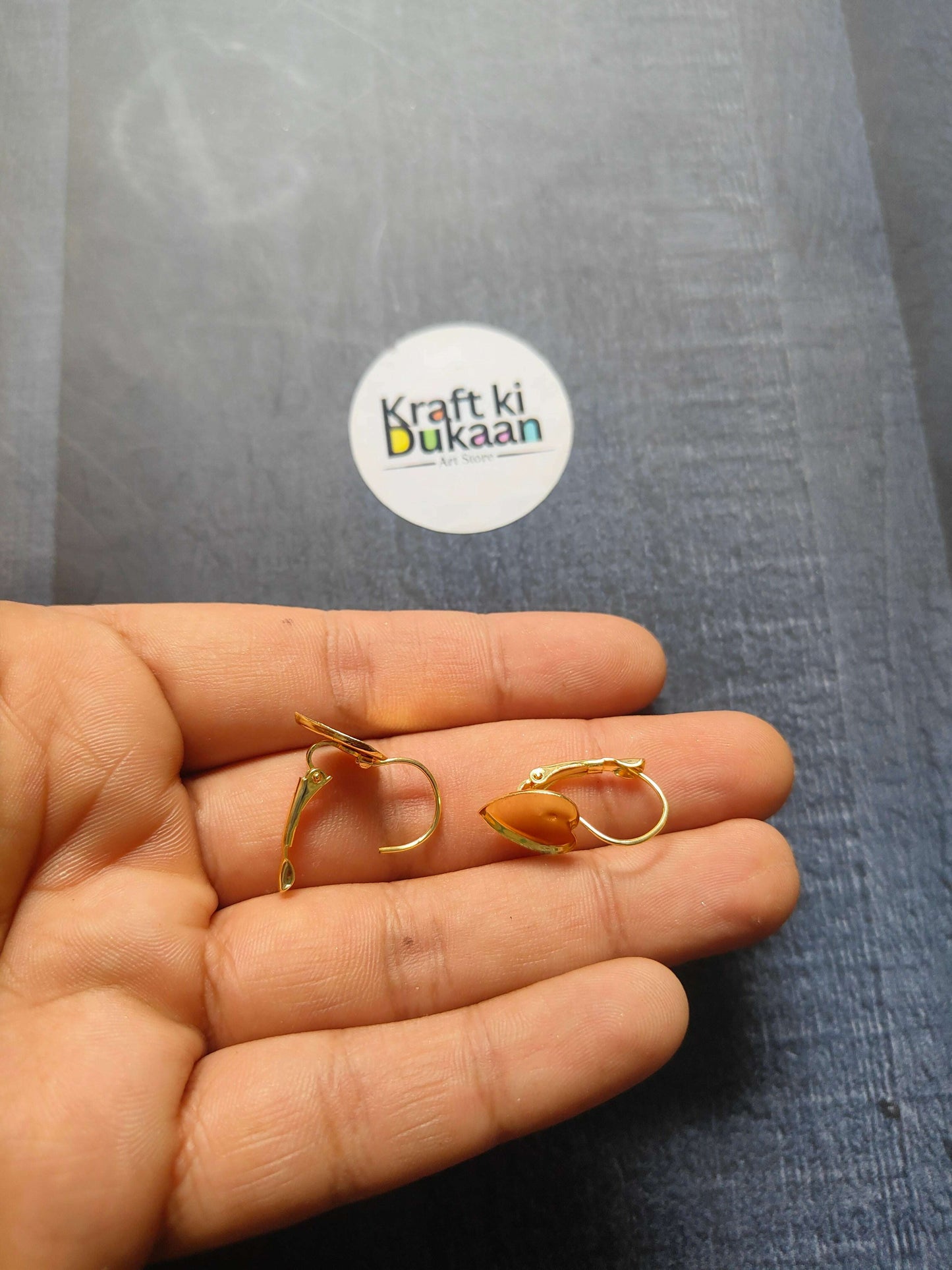 Gold heart earring base pair with small loop hooks