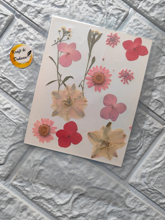 A14 resin art flower sheets featuring colorful pressed flowers on a white background