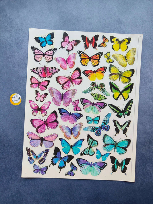 A4 colour sticker sheet with colorful butterfly butterfly designs on a single page