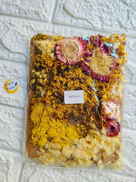 Mix dry flower sheet (Big A4) with yellow, pink, purple and white pressed petals