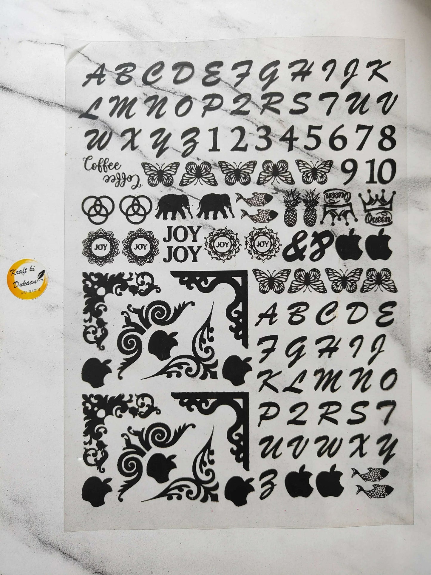 A4 Insert Sheet B10: black alphabet and butterfly cat decorative stickers layout