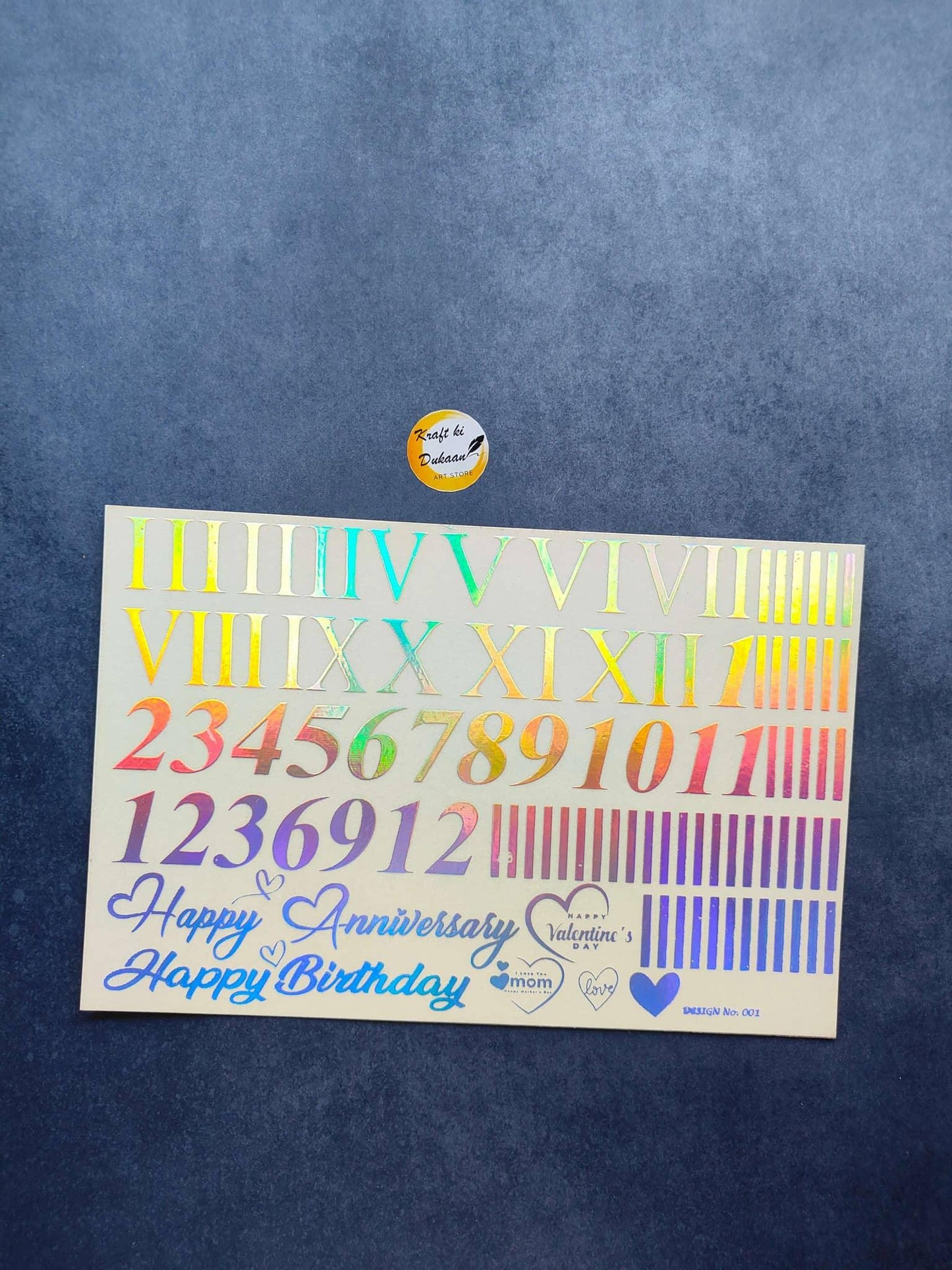 A5 Glow metal sticker sheet with multicolor number rows and “Happy Anniversary/Happy Birthday” text