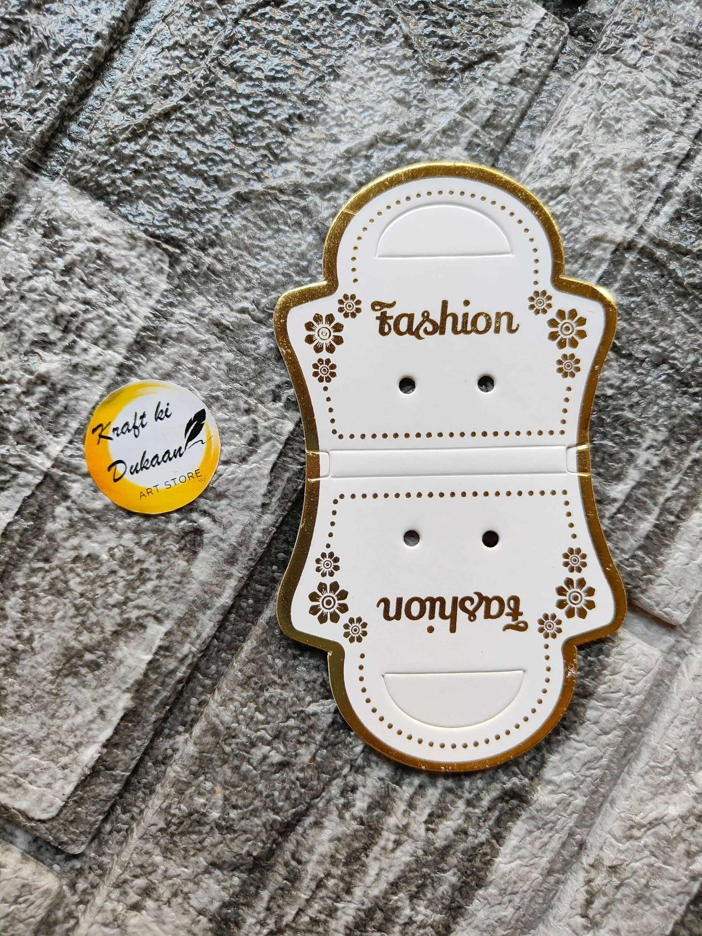 Jewellery card A6, white and gold hanger-shaped insert with two earring slots and holes