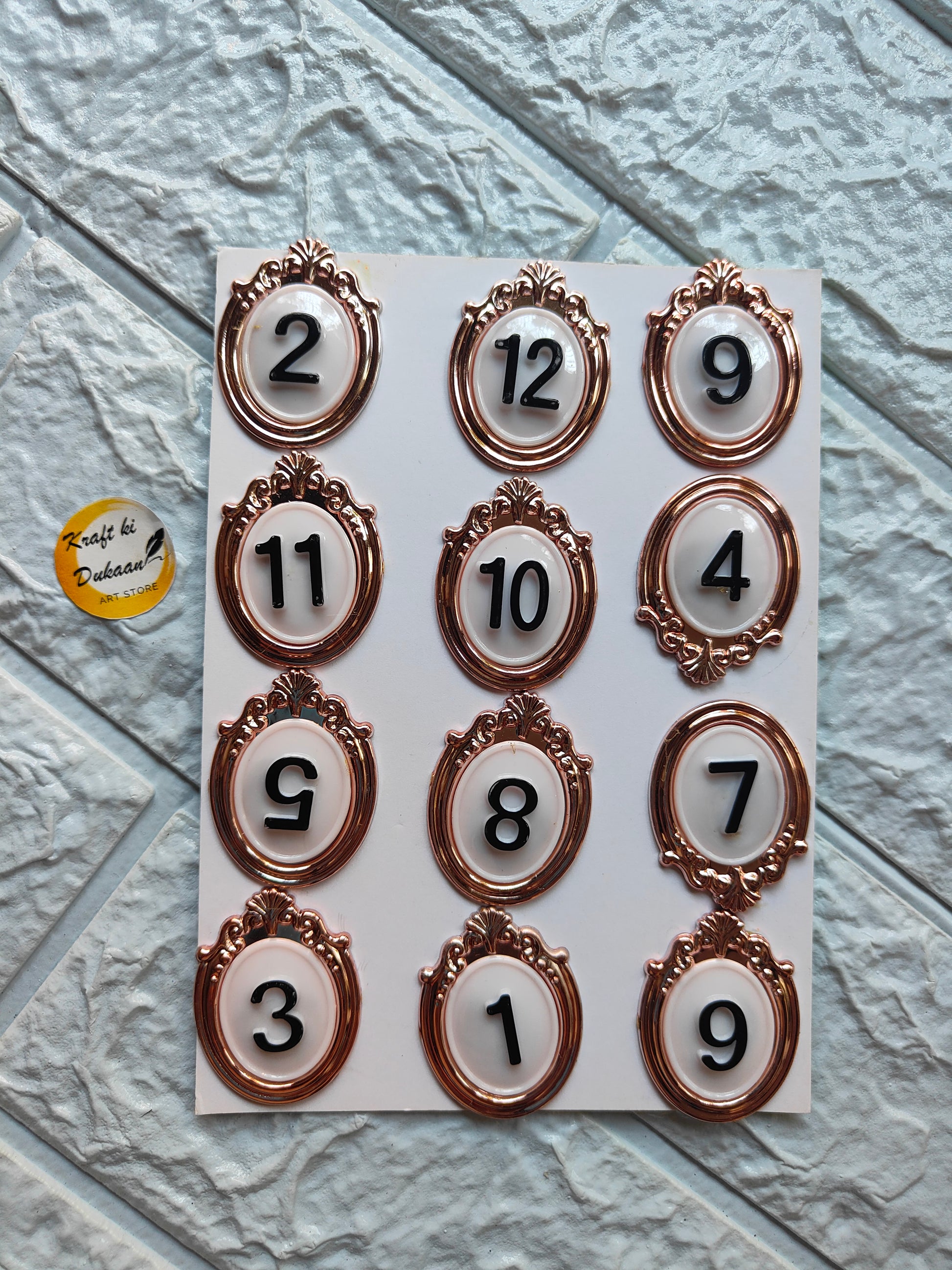 Set of Acrylic English numbers in decorative frames, featuring numbers 1 to 12 from Kraft ki Dukaan