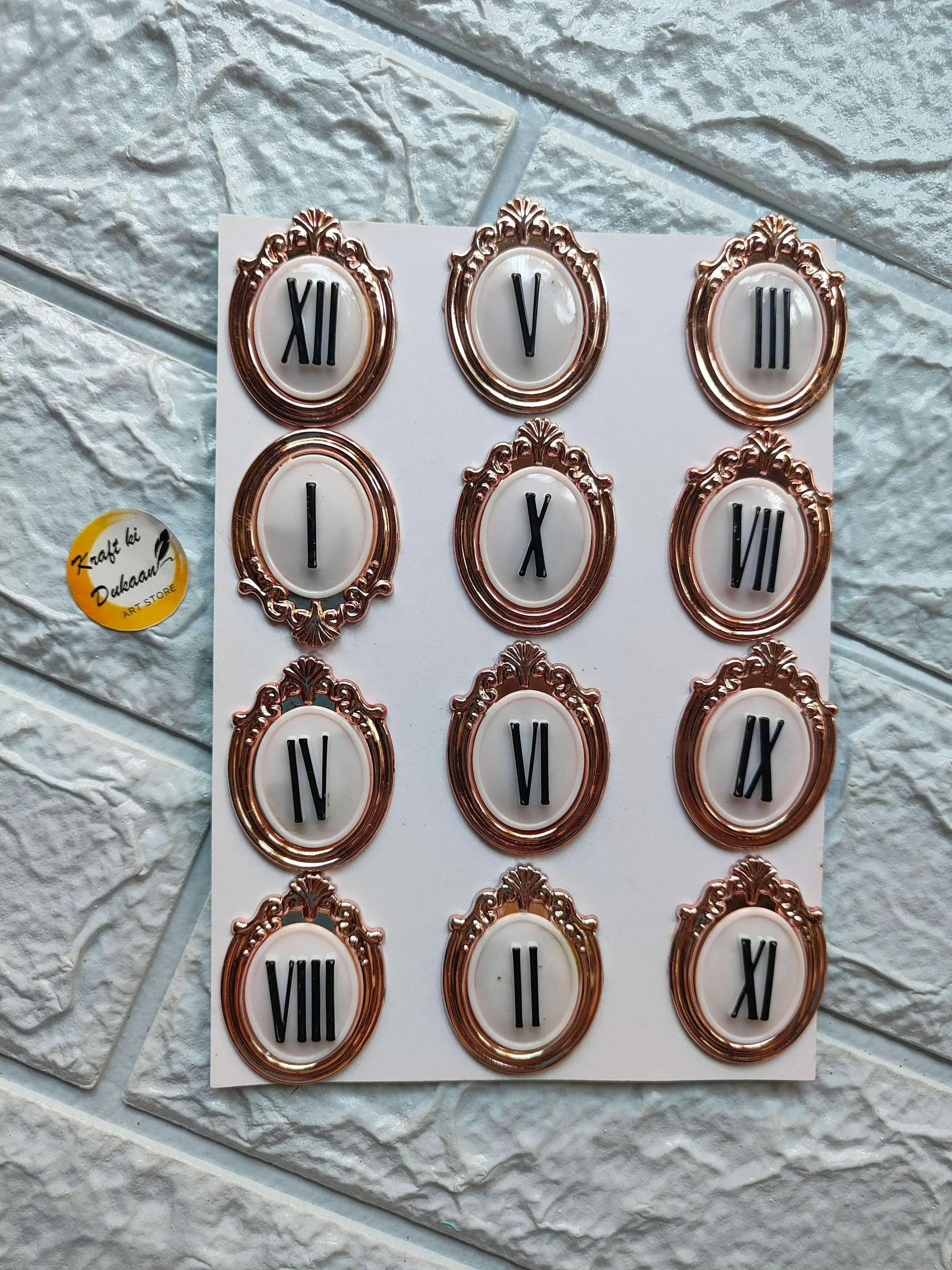 1.75" Acrylic Roman numerals, rose-gold ornate oval frames