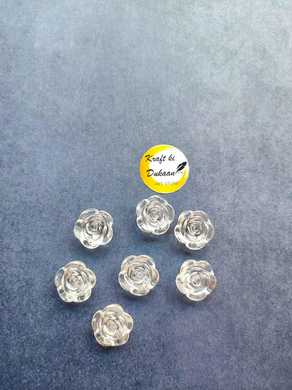 Acrylic rose beads (pack of 50) in clear translucent rose flower design