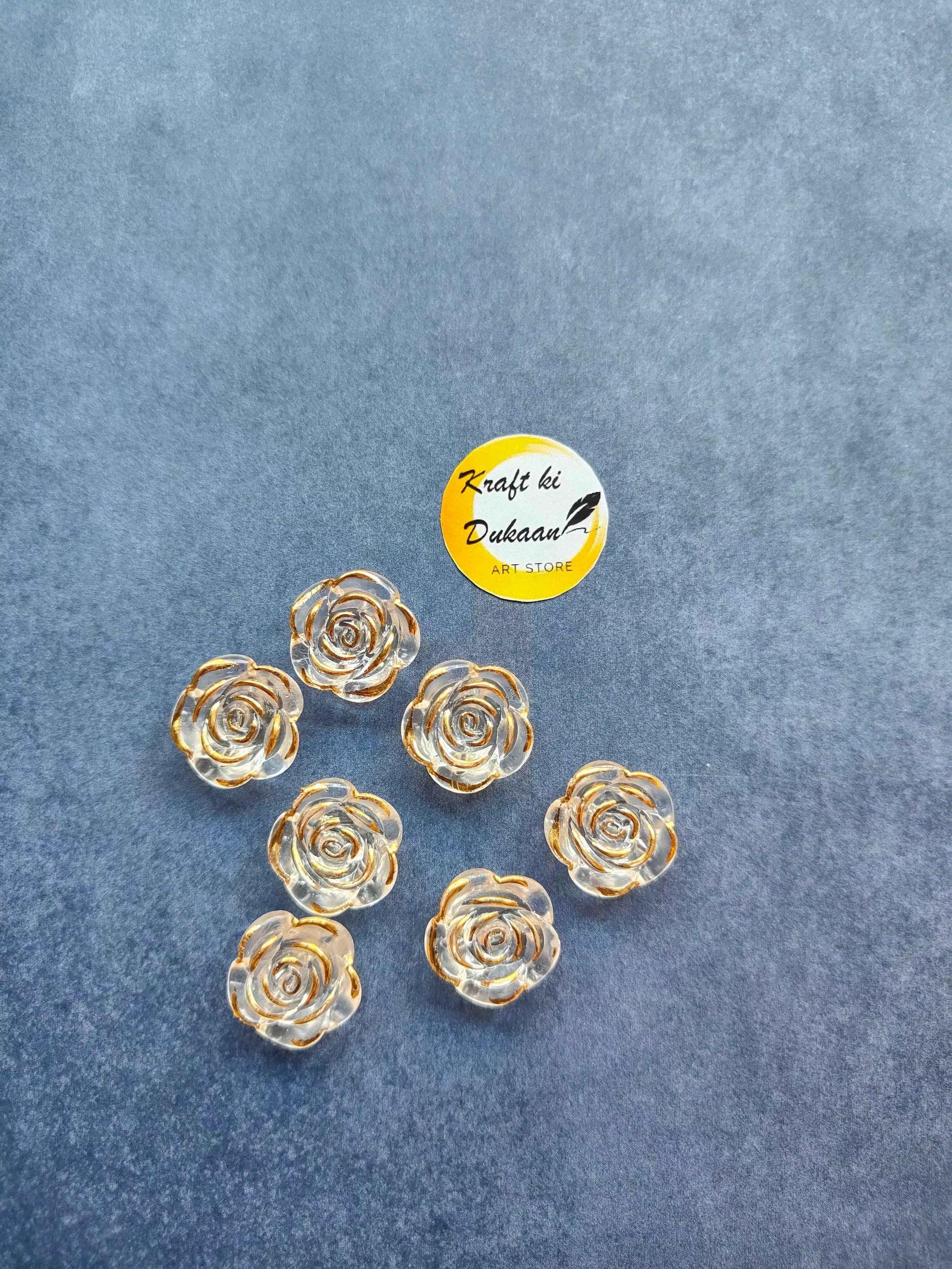 Acrylic rose beads (pack of 50) in golden translucent rose flower design