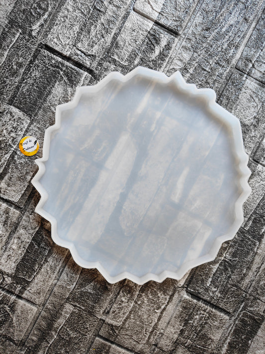 Agate round mould 10 inch in white silicone with a unique wavy edge for crafting and baking projects