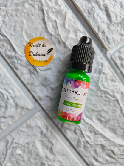 Bright green alcohol ink for resin art by Kraft ki Dukaan, perfect for vibrant designs