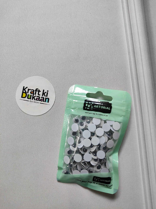 Googly eyes round 7mm, pack of 125 in green pouch; black-and-white circles