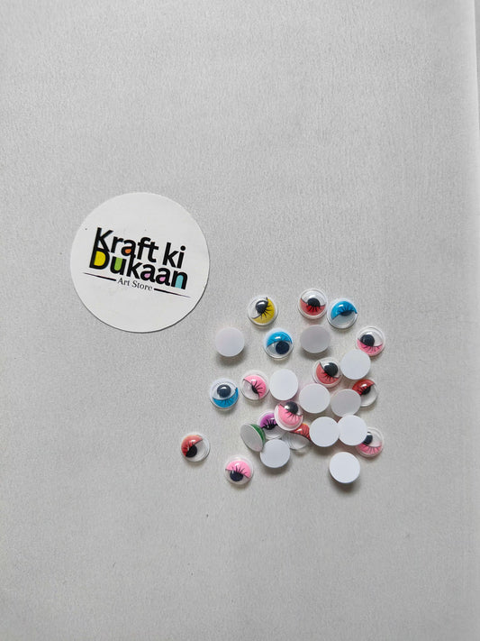 Assorted colored 8mm sticker googly eyes with lashes, loose pieces