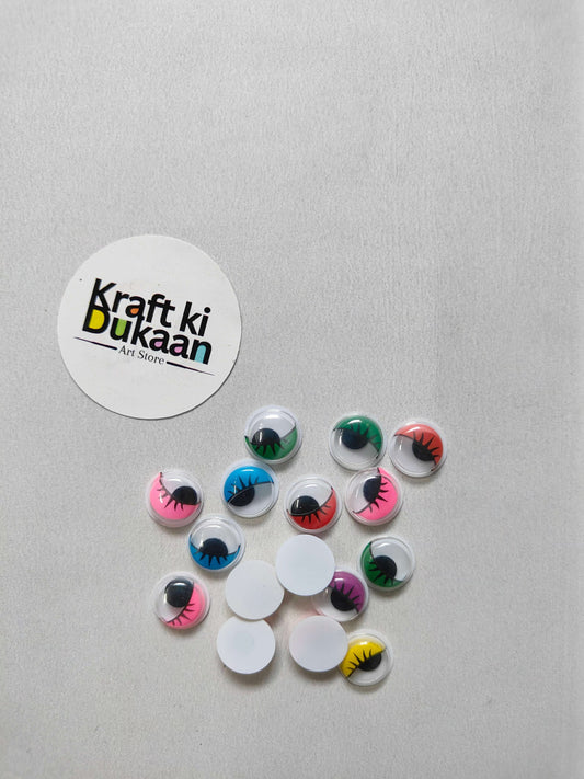 Colored googly eyes with black eyelashes, round domes