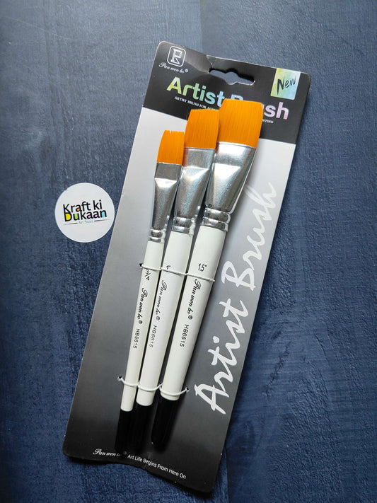 Juego de 3 brochas planas jumbo A2, cerdas naranjas y mango blanco