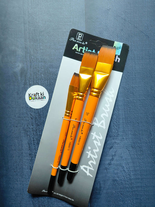 3PC jumbo flat paint brush set: three orange flat brushes with gold ferrules