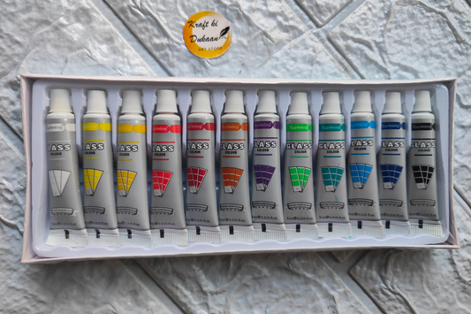 Kraft ki Dukaan artist glass colors set in tubes featuring a variety of vibrant colors for creative projects