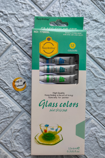 Kraft ki Dukaan artist glass colors set with 12 vibrant colors in squeeze tubes for painting and crafts