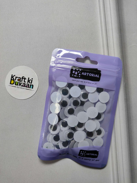 Googly eyes round 12mm, pack of 60 with black and white self-adhesive dots