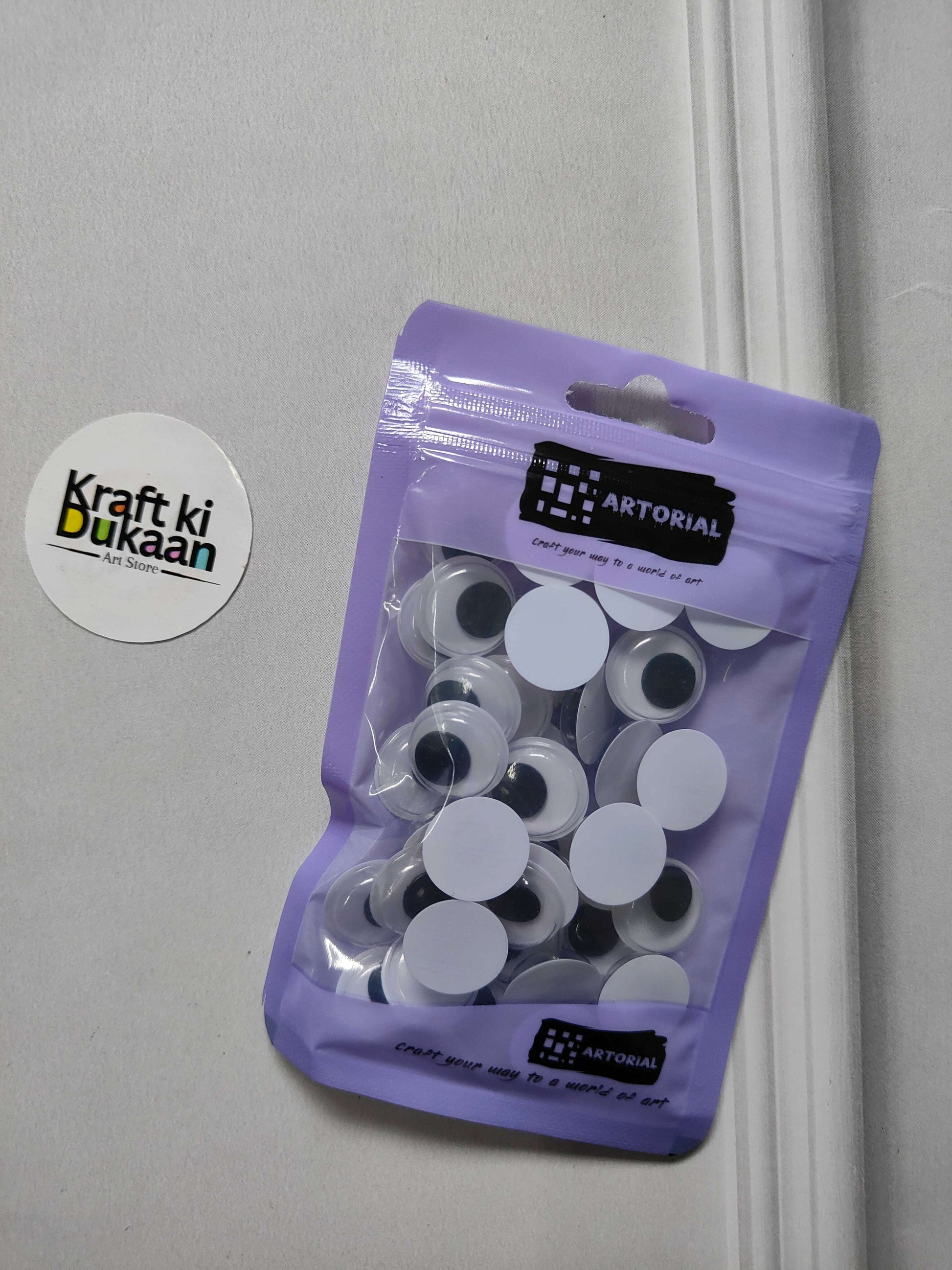 Round 16mm googly eyes pack of 40, white circles with black pupils in clear pouch